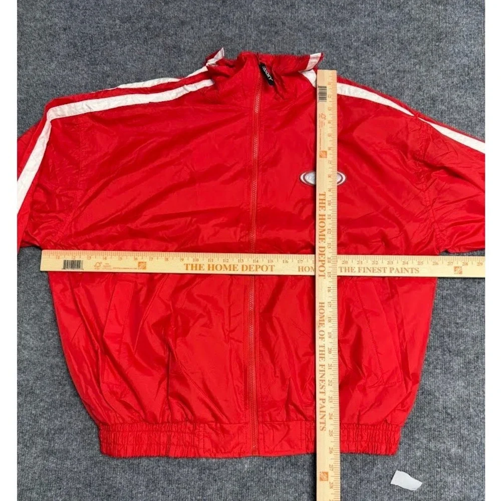Vintage ROOKY USA Athletic‎ Red Track Jacket Full Zip White Stripe Accent Size L